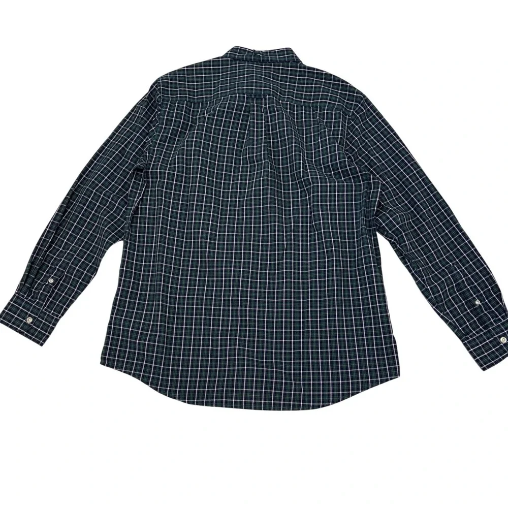 Chaps Mens Large Green Navy Blue Plaid Easy Care Button Down Shirt Long Sleeve